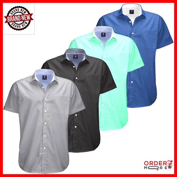 Men's Short Sleeve Button Down Dress Shirts 4 Pack Big Tall Regular Fit